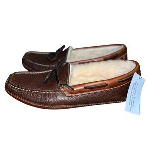 LL Bean Slippers Mens 7D NEW Lamb Fur Lining Brown D238247